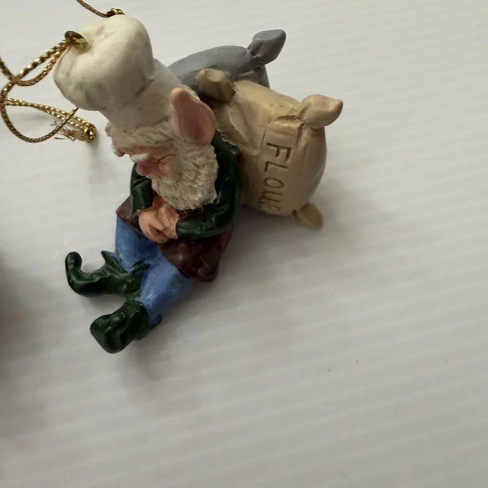 Vintage Christmas Elf Ornament Lot Of 3 Taiwan Pixie Gnome Painter Baker Gifts
